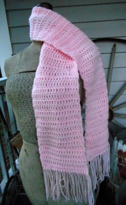 The Rose Quartz Pink Crochet Scarf. Homespun Gypsy Bohochic Hand Crocheted Fringe Scarf. - image5